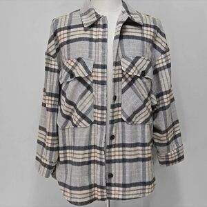 Zara Plaid Flannel Shirt Shacket XL‎ Oversized Button Down Shirt Jacket